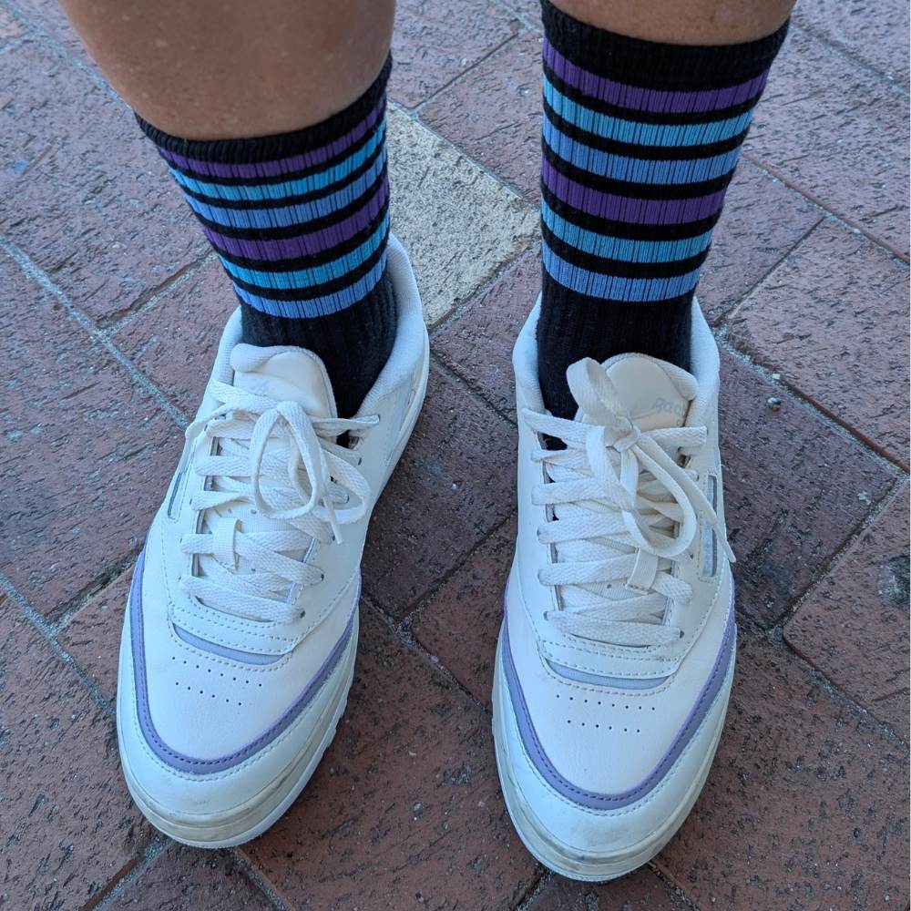 Blueberry Blast Mid High Skate Socks Black Purple Bright Blue Royal Blue- Old School Baby!