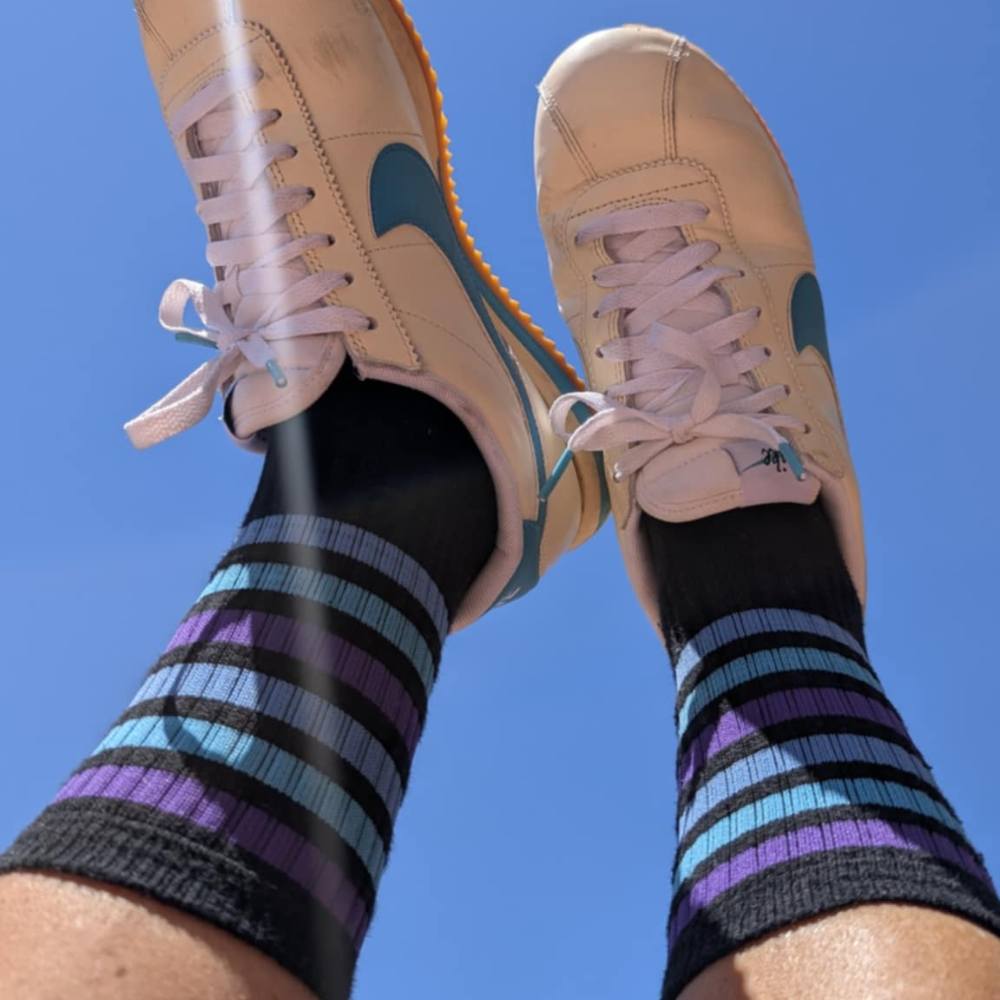 Blueberry Blast Mid High Skate Socks Black Purple Bright Blue Royal Blue- Old School Baby!