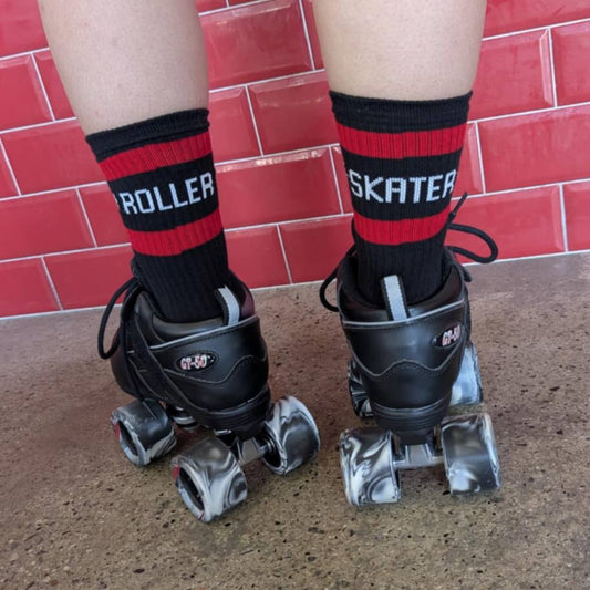 Roller Skater Mid High Skate Socks Black Red - Old School Baby