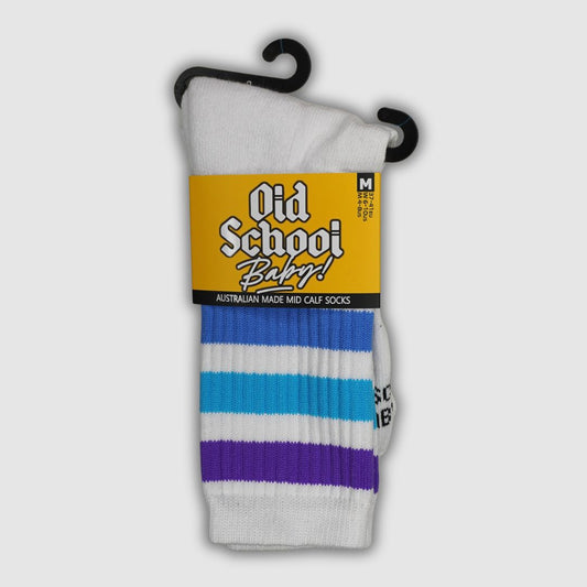 Old School Baby! Blue Moon Mid High Skate Socks Blue Purple
