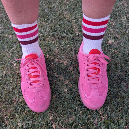 Hot Lips Mid High Skate Socks White Pink Maroon Red - Old Scool Baby!