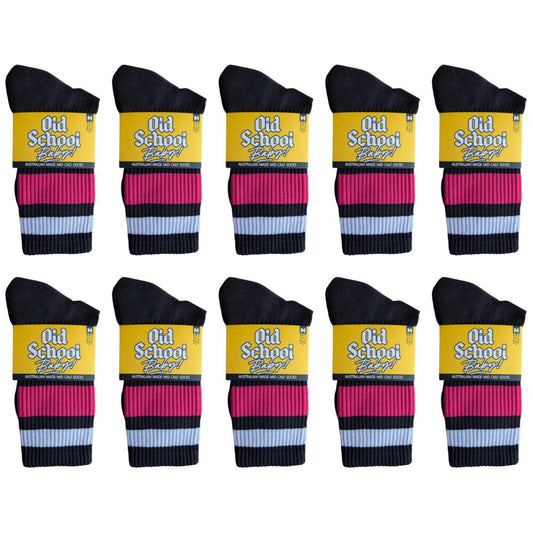 Team Pink Mid High Skate Socks - 10  Pack - Old School Baby!