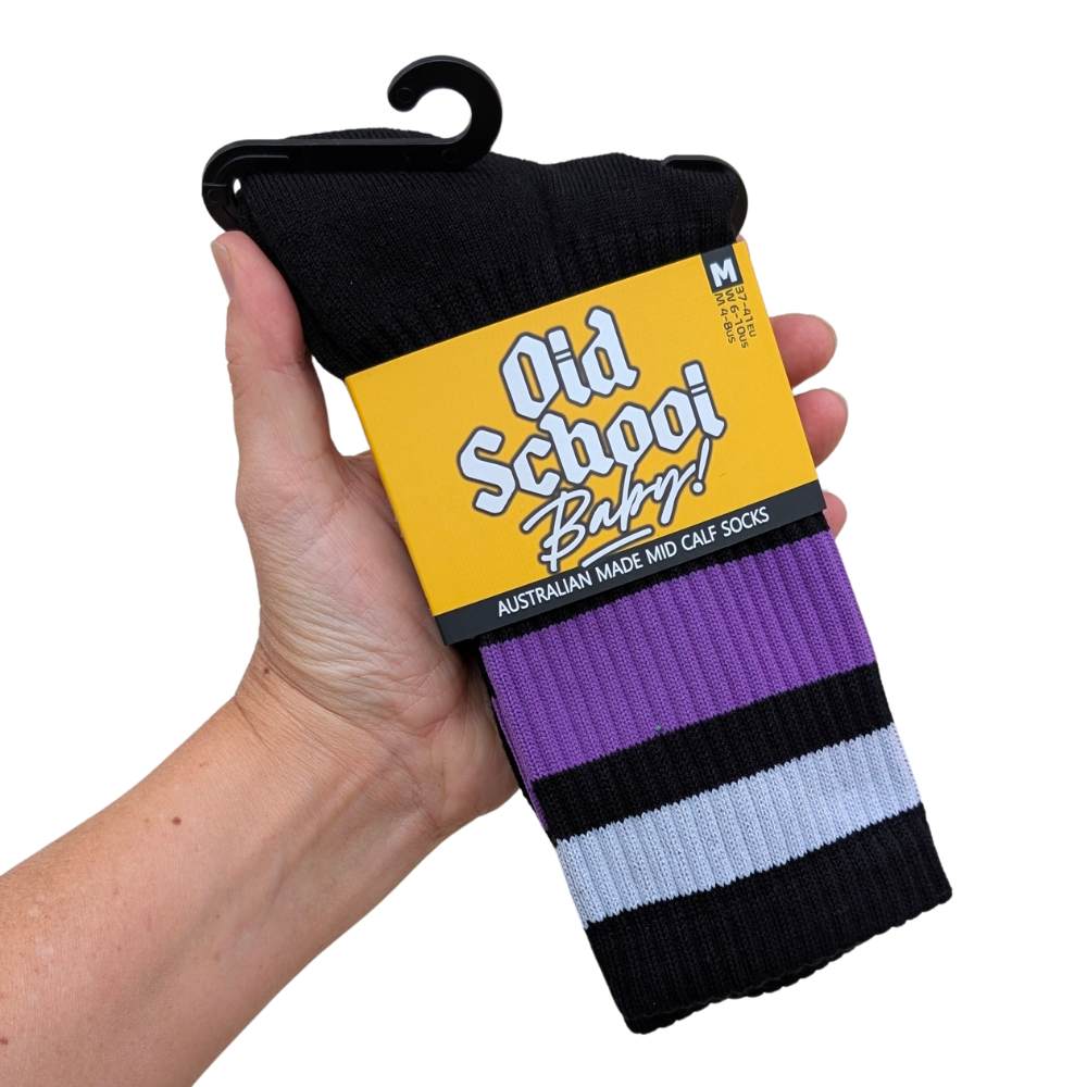 Team Purple Mid High Skate Socks - Old School Baby!
