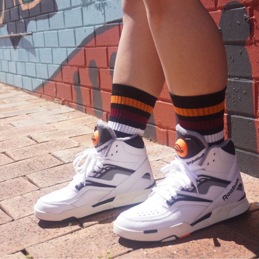 Champ Mid High Skate Socks Black Marron Gold White - Old School Baby!