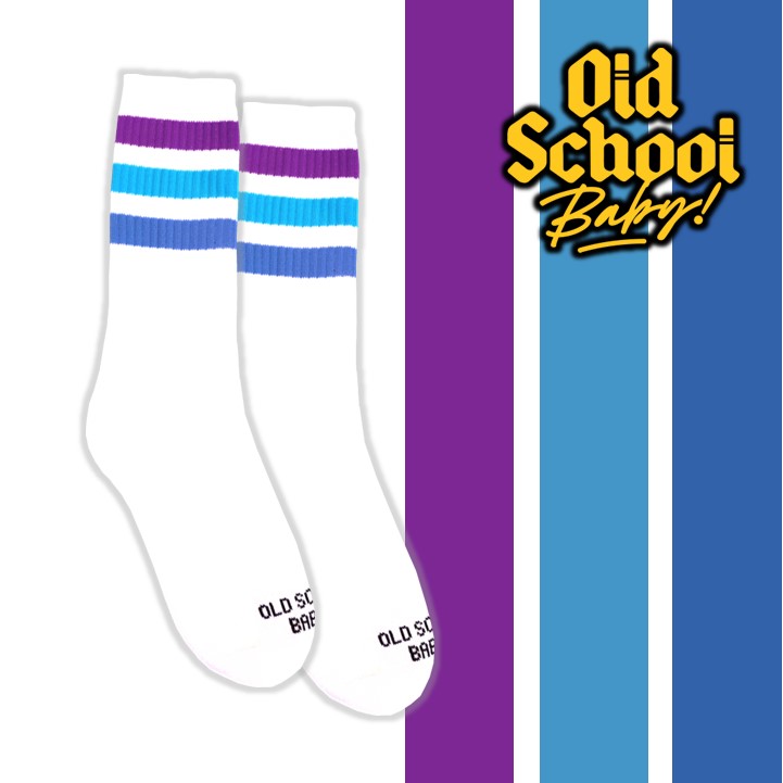 Blue Moon Mid High Skate Socks White Purple Blue - Old School Baby!