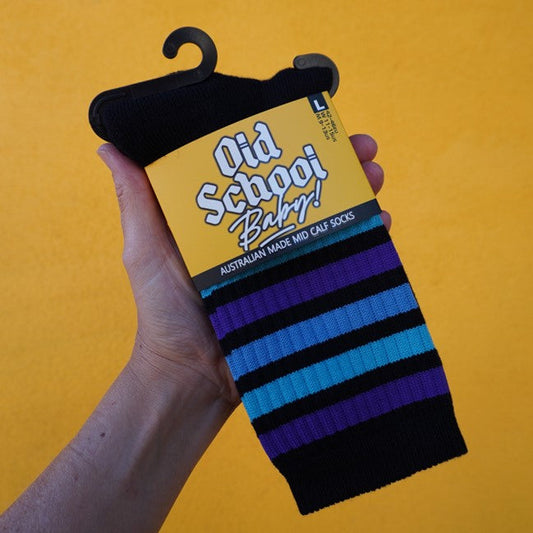 Blueberry Blast Mid High Skate Socks Black Purple Bright Blue Royal Blue- Old School Baby!