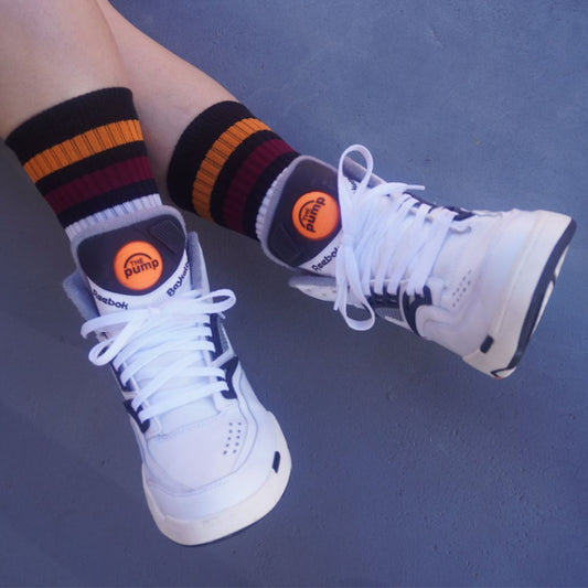 Champ Mid High Skate Socks Black Marron Gold White - Old School Baby!