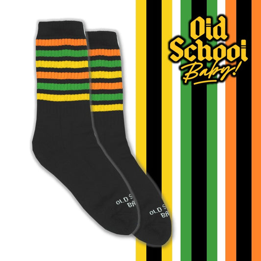 Citrus Smash Mid High Skate Socks Black Socks Green Yellow Orange Spripes - Old School Baby!