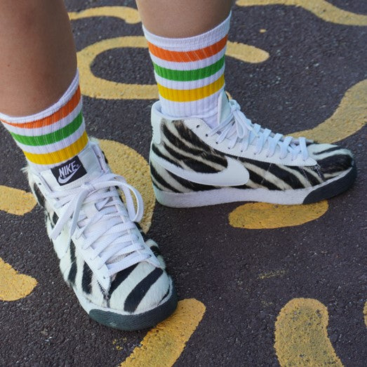 Pine Lime Mid High Skate Socks White Orange Yellow Green - Old School Baby!