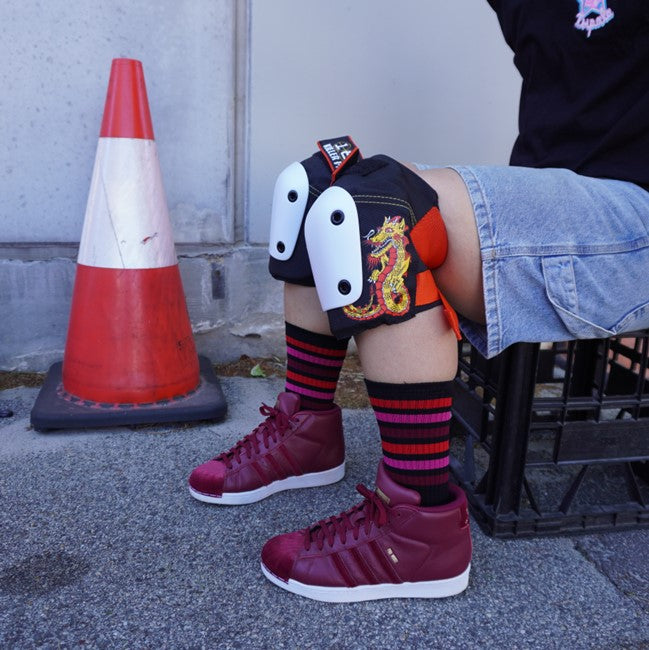 Raspberry Ripple Mid High Skate Socks Black Red Puink Maroon - Old School Baby!