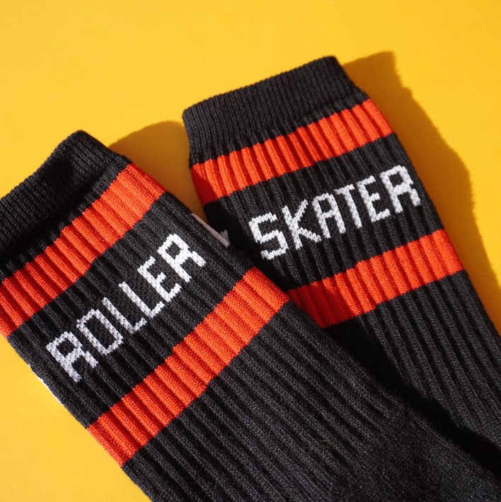 Roller Skater Mid High Skate Socks Black Red - Old School Baby