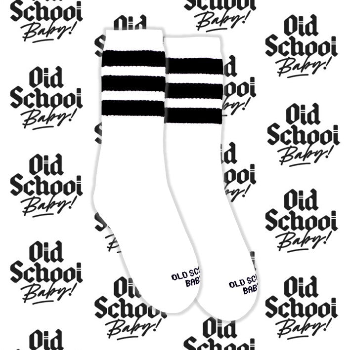 Cool Cats Mid High Skate Socks White Black - Old School Baby!