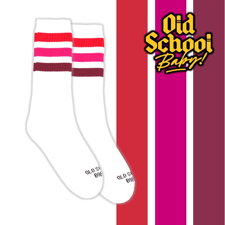 Hot Lips Mid High Skate Socks White Pink Maroon Red - Old Scool Baby!
