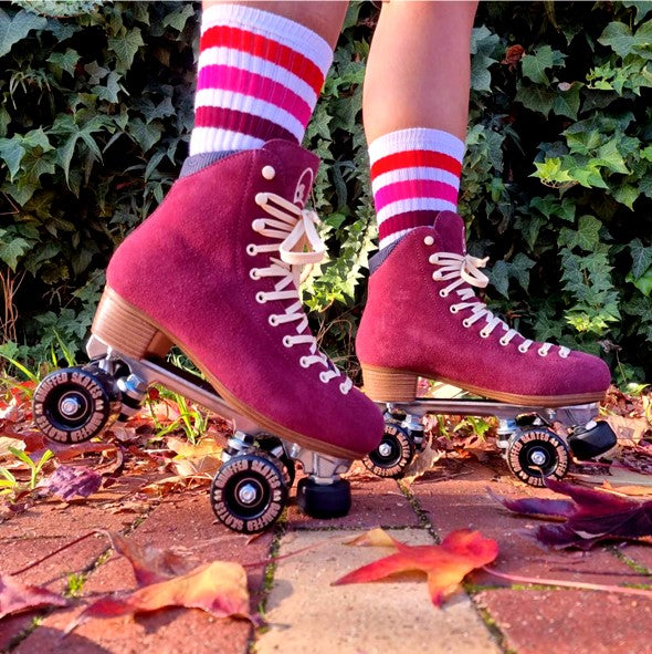 Hot Lips Mid High Skate Socks White Pink Maroon Red - Old Scool Baby!