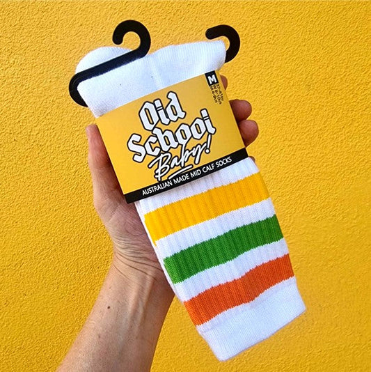 Pine Lime Mid High Skate Socks White Orange Yellow Green - Old School Baby!
