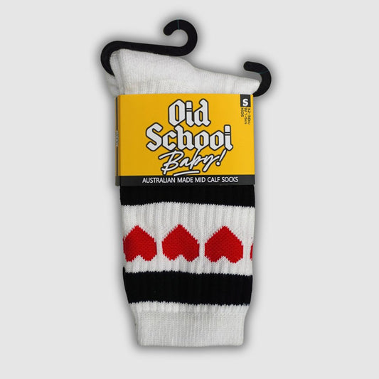 Old School Baby Skate Socks White Red Love Hearts 