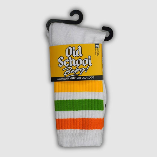 Old School Baby! Pine Lime Mid High Skate Socks Yellow Green Orange 
