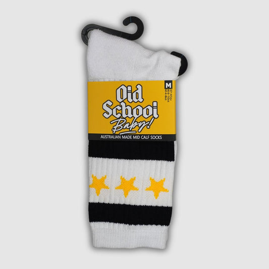 Old School Baby Skate Socks Superstar Mid High White Yellow 