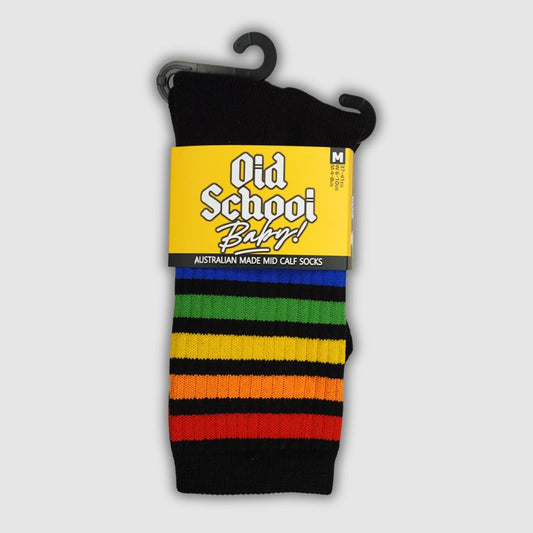 Old School Baby Lucky Rainbow Mid High Skate Socks Black Rainbow Pride 