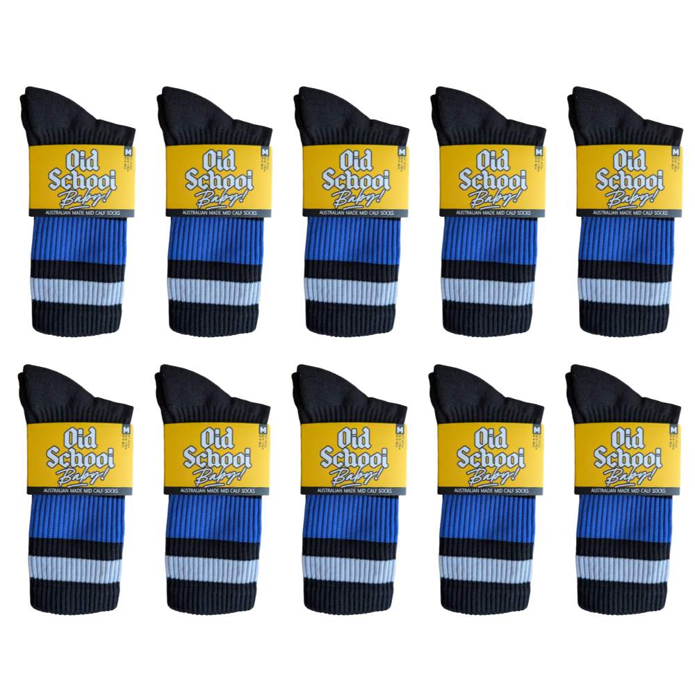 Team Blue Mid High Skate Socks - 10 Pack - Old School Baby!