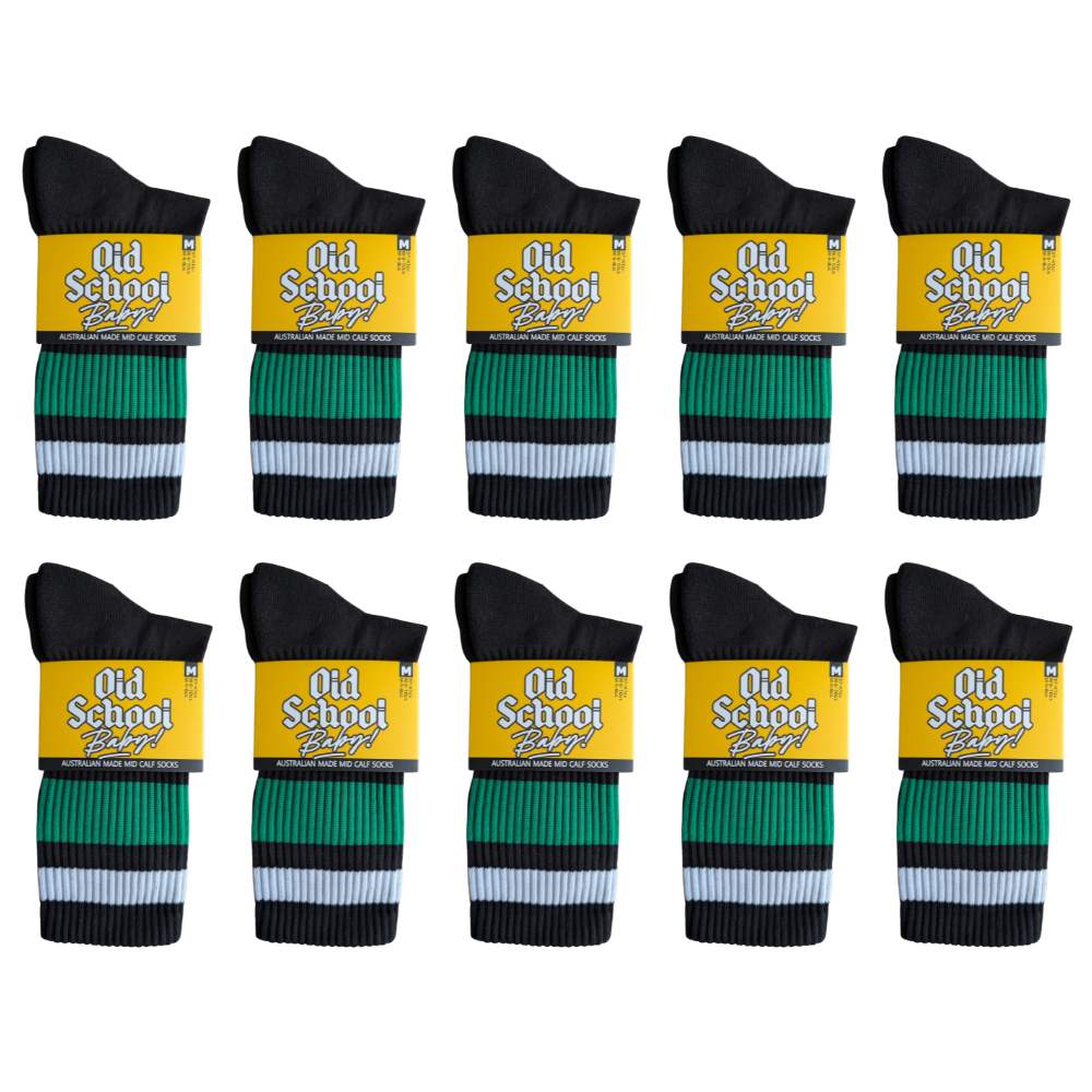 Team Green Mid High Skate Socks - 10 Pack - Old School Baby!