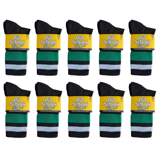 Team Green Mid High Skate Socks - 10 Pack - Old School Baby!