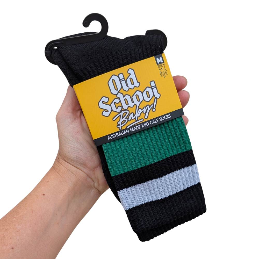 Team Green Mid High Skate Socks - Old School Baby!