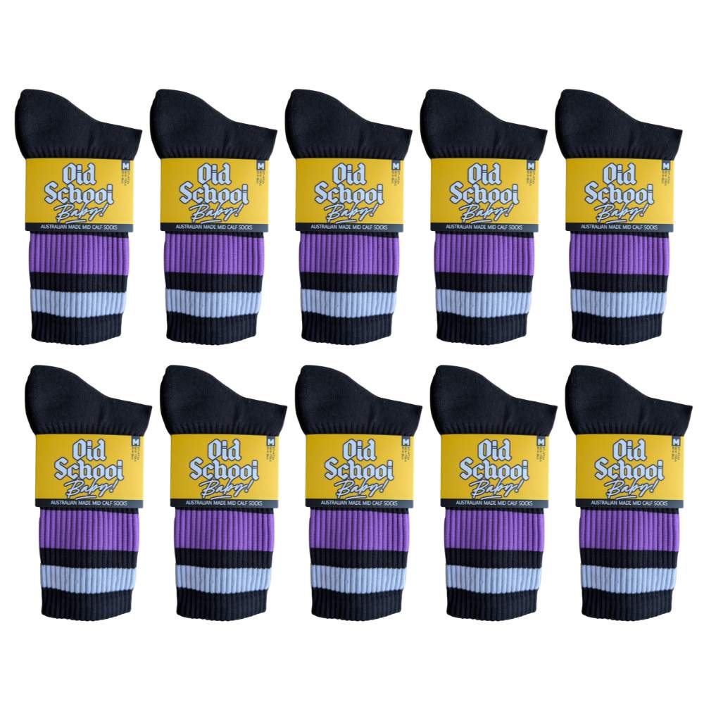 Team Purple Mid High Skate Socks - 10 Pack - Old School Baby!