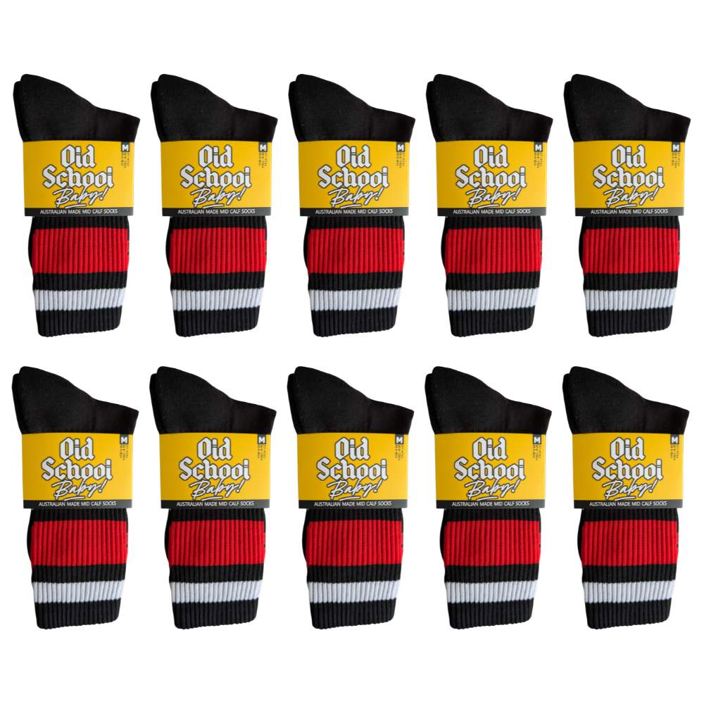 Team Red Mid High Skate Socks - 10 Pack - Old School Baby!