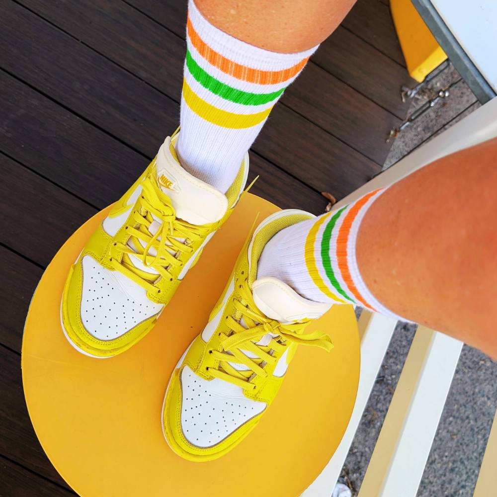 Pine Lime Mid High Skate Socks White Orange Yellow Green - Old School Baby!