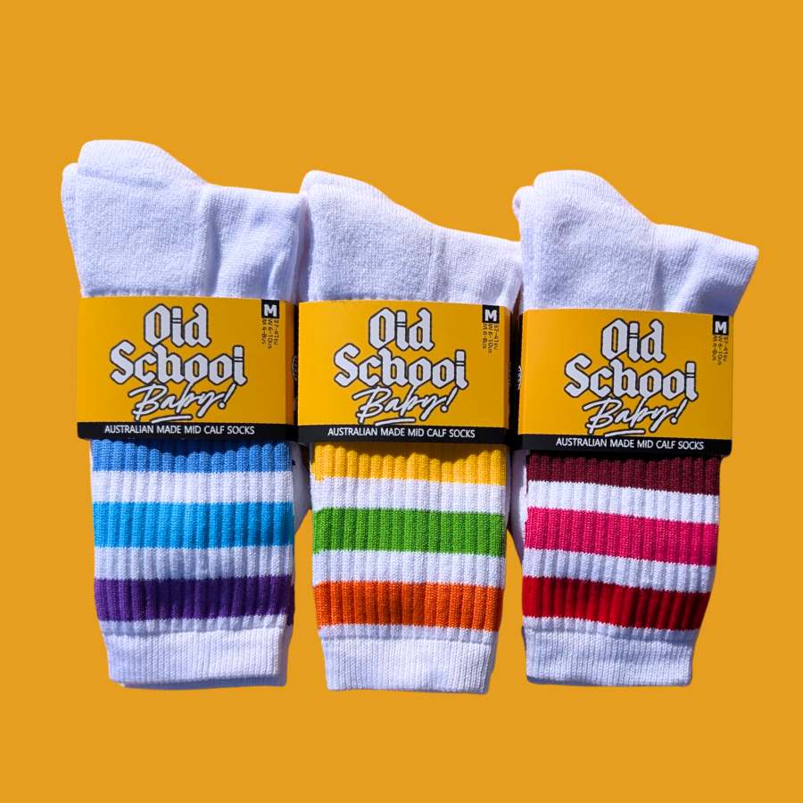 Old School Baby! 70s Striped Skate Socks - 3 Pack