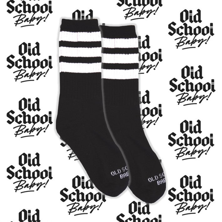 Black Cats Mid High Skate Socks Black White - Old School Baby! 