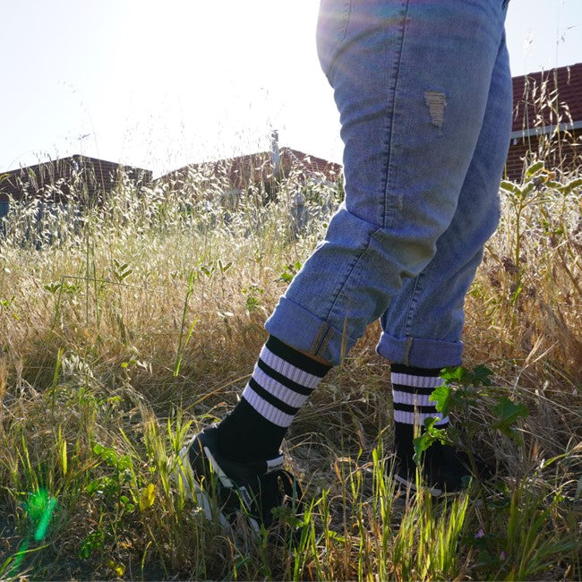 Black Cats Mid High Skate Socks Black White - Old School Baby! 