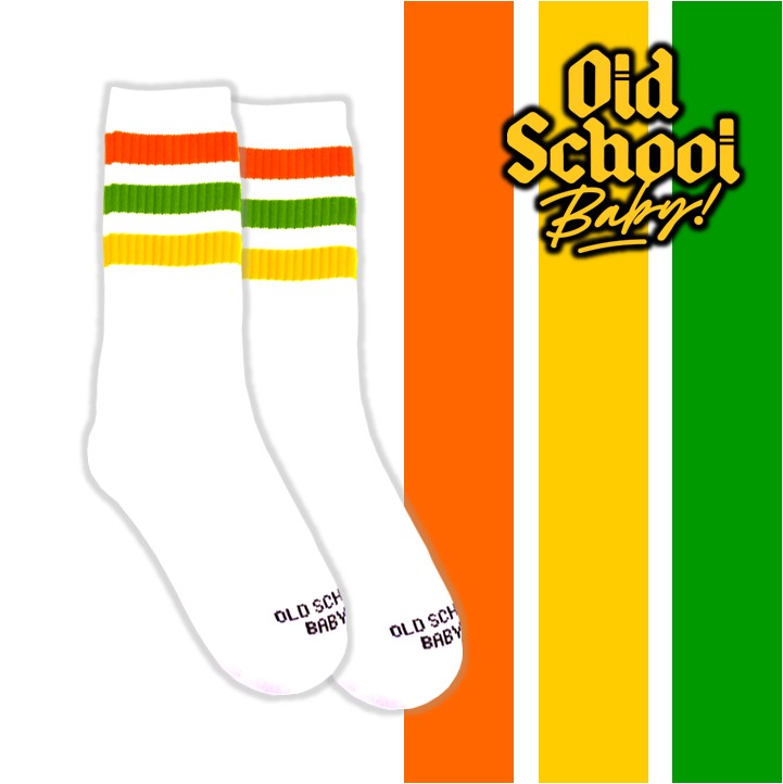 Pine Lime Mid High Skate Socks White Orange Yellow Green - Old School Baby!